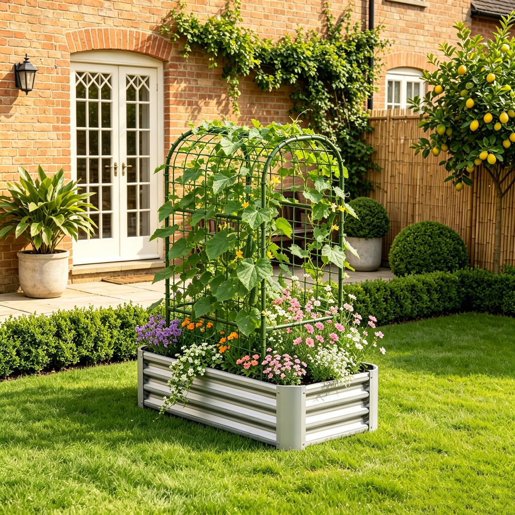 2-in-1 Raised Garden Bed with Trellis