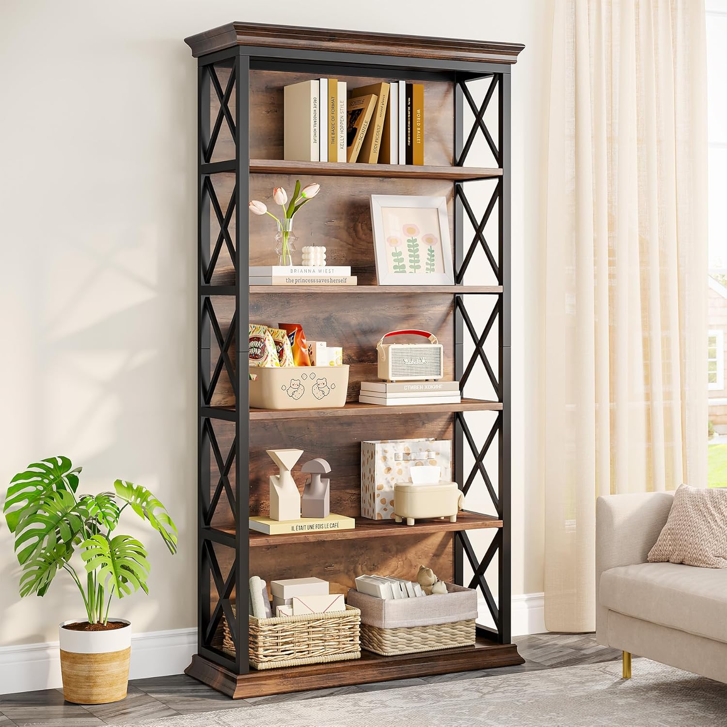 70.8" 6-Tier Industrial Bookcase