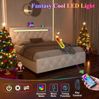 Queen Size Bed Frame with LED Light and 4 Storage Drawers