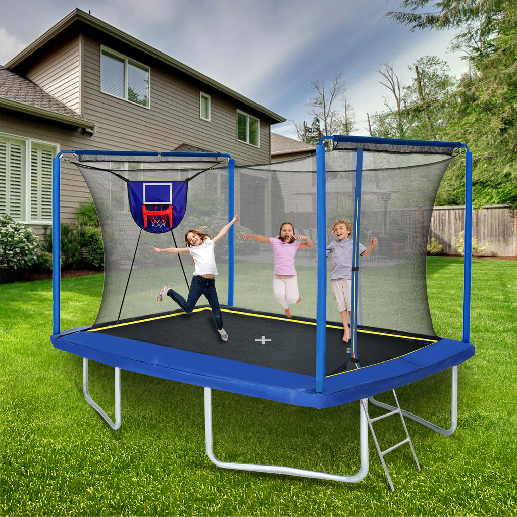 8x12FT Rectangular Trampoline with Basketball Board & Ladder