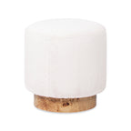Tilly 16.5" Round Fur Upholstered & Burl Pouf Ottoman