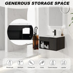 24" Wall-Mounted Floating Bathroom Vanity with Ceramic Sink