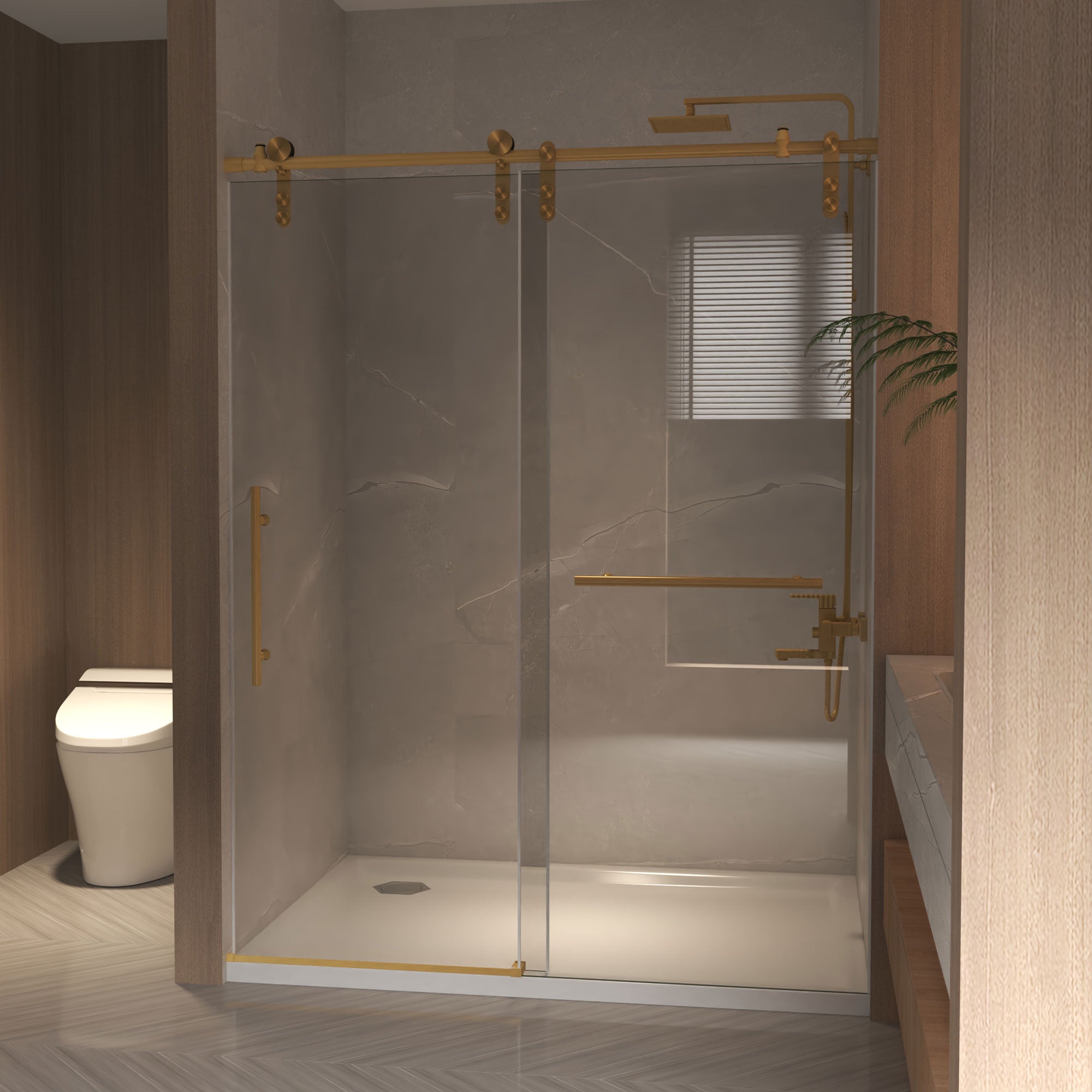 Frameless Sliding Shower Door - 5/16" Tempered Glass, Stainless Steel Frame