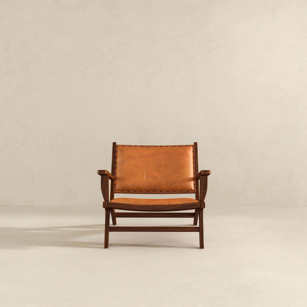 Daniel Mid-Century Modern Leather Arm Chair with Walnut-Finished Legs