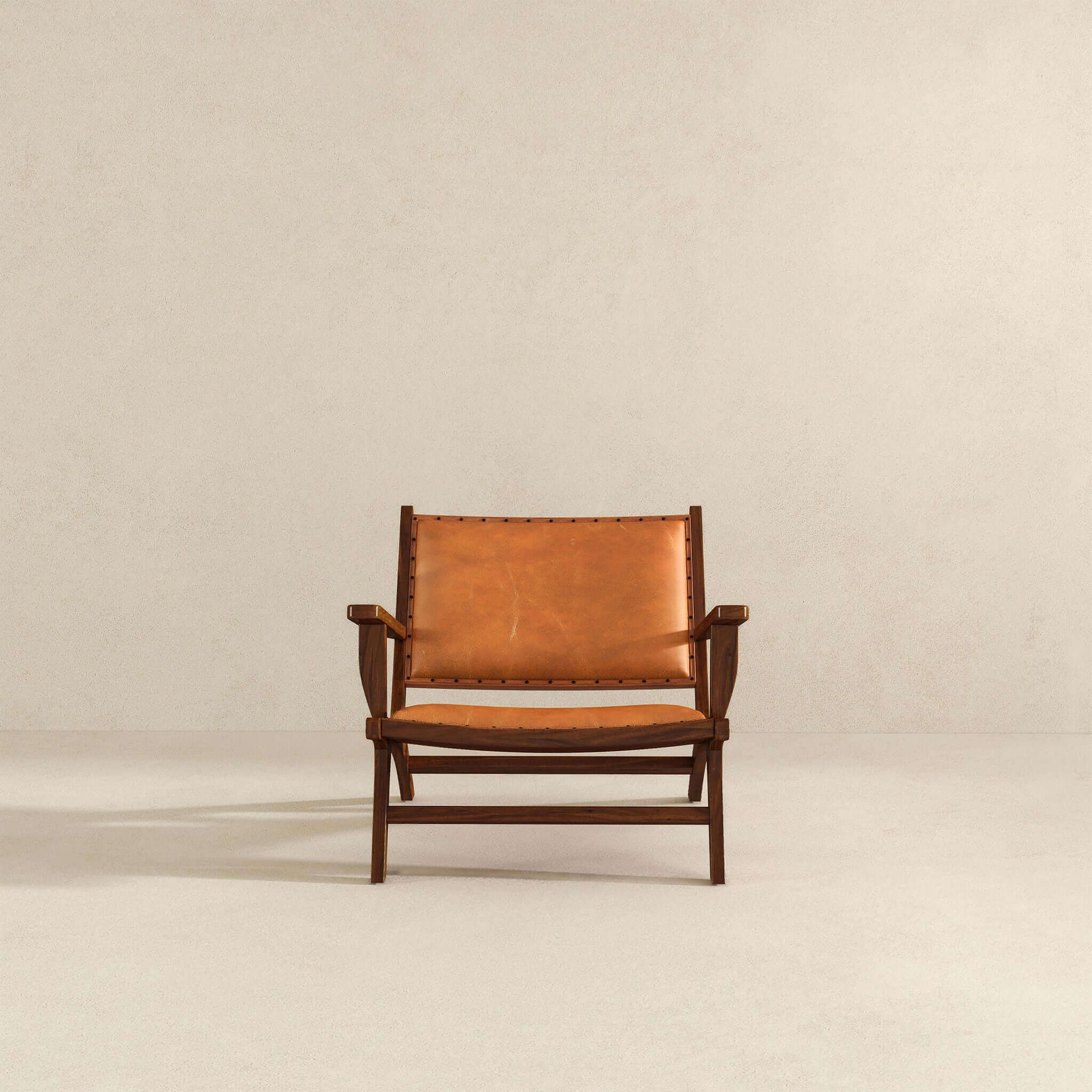 Daniel Mid-Century Modern Leather Arm Chair with Walnut-Finished Legs