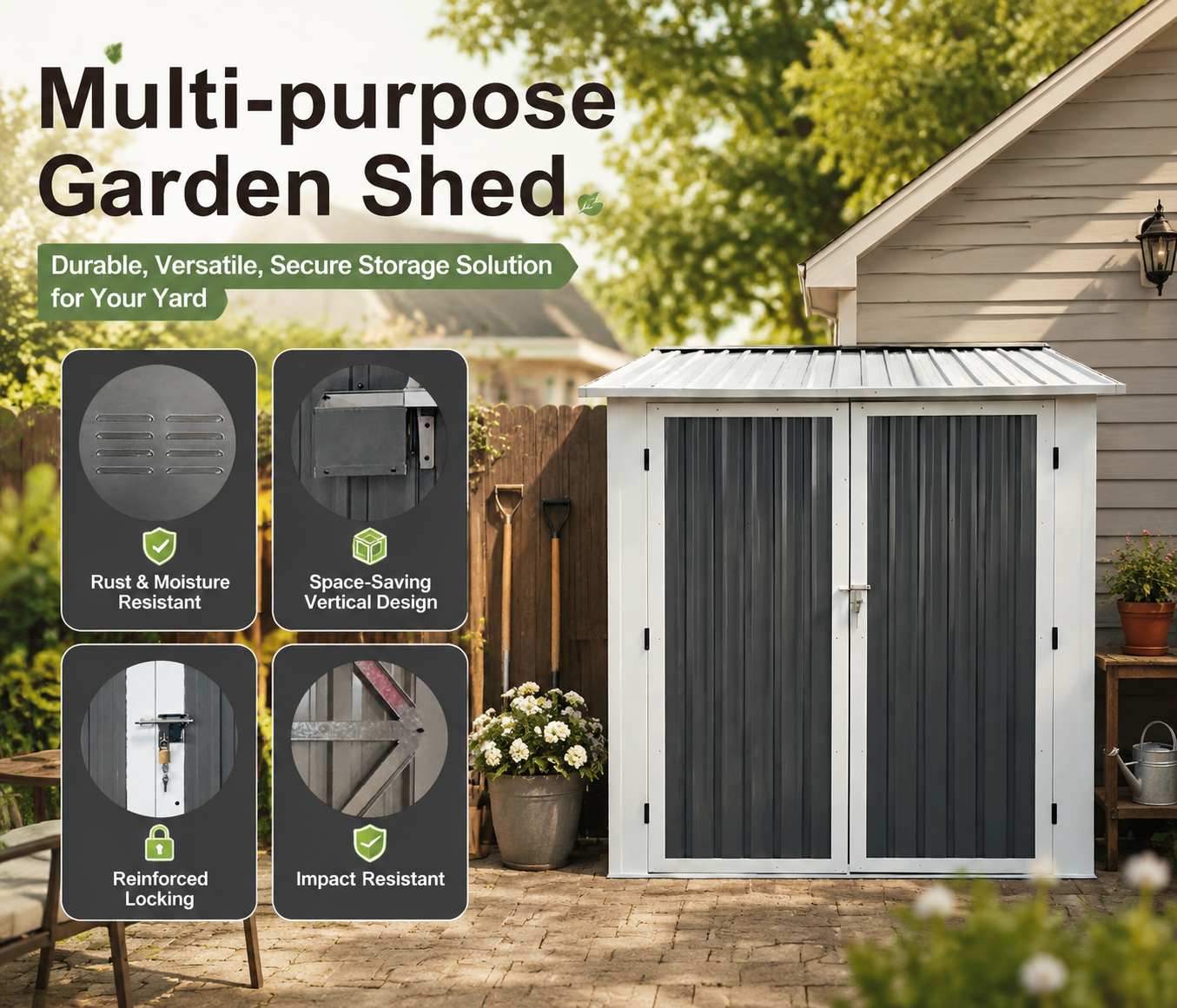 9x6 FT Outdoor Metal Storage Shed with Window & Flower Rack