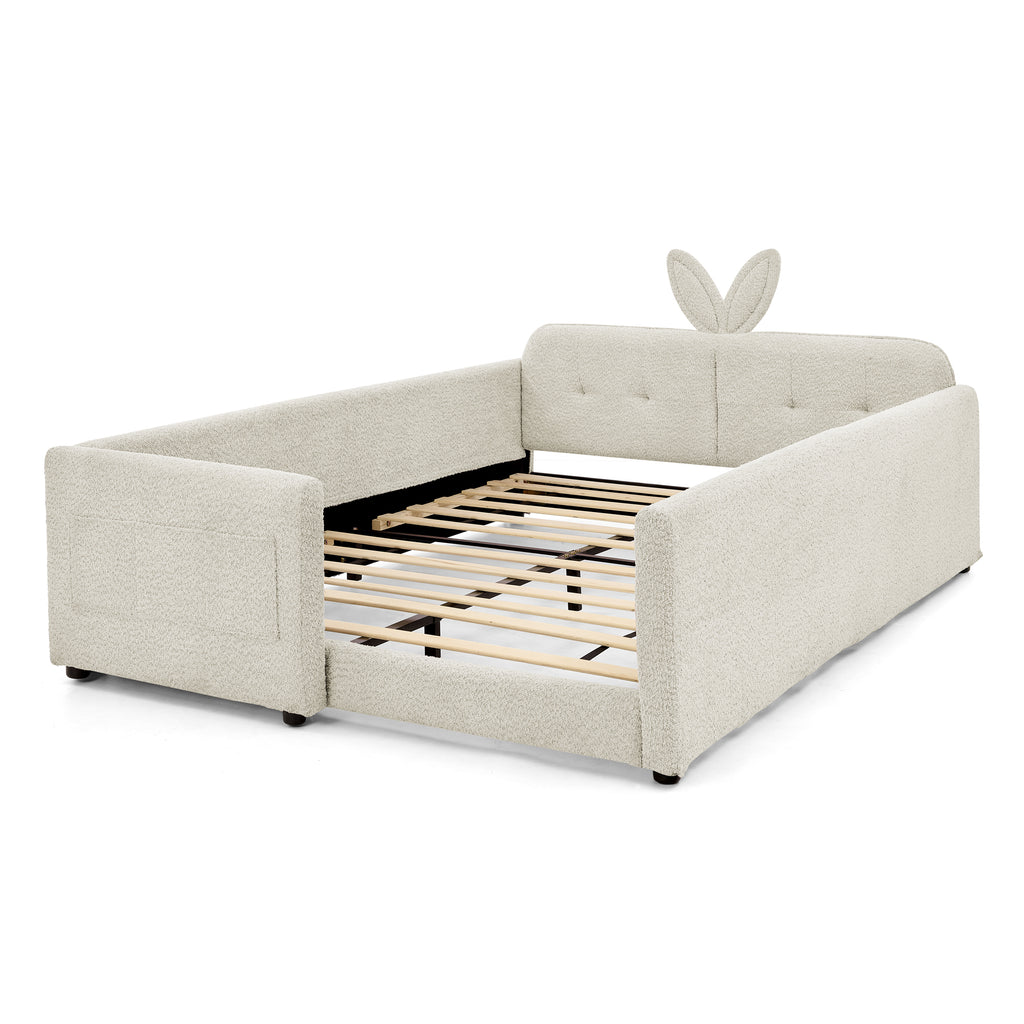 Full Size Upholstered Platform Bed with Cute Rabbit Ear Headboard