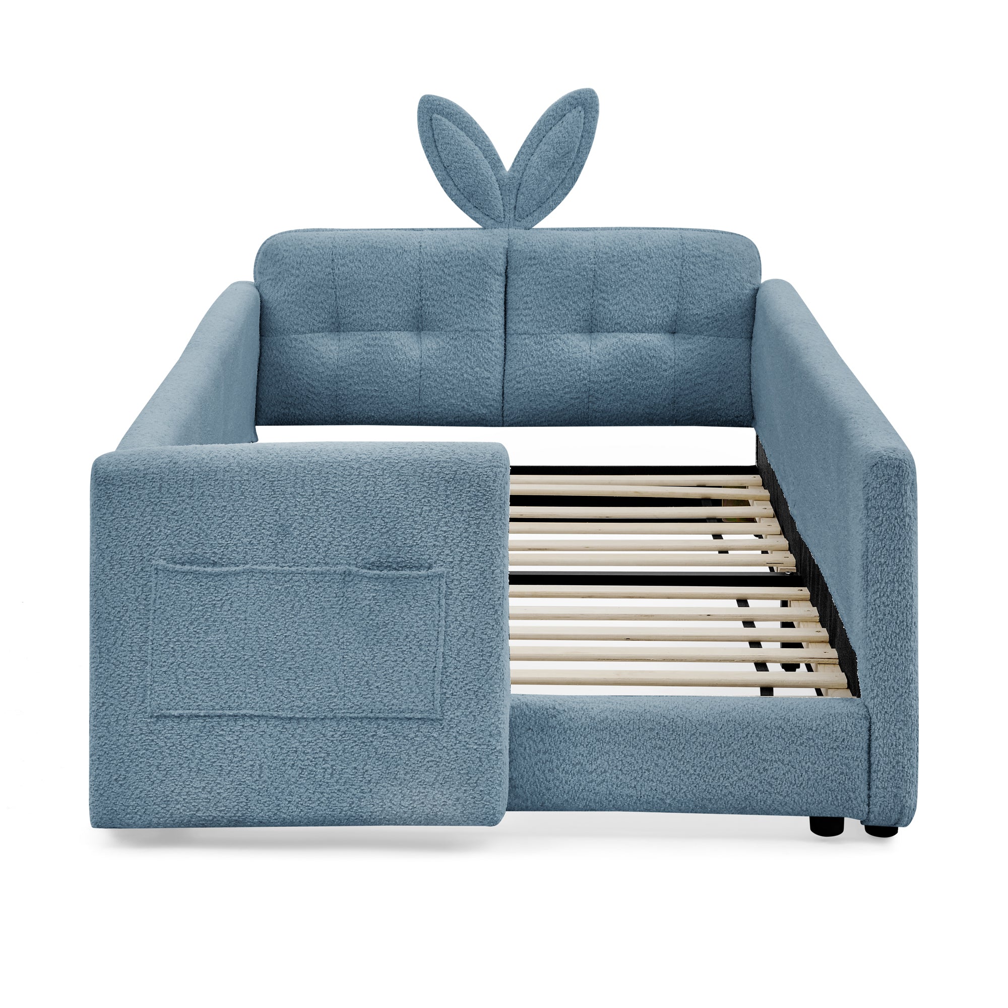 Twin Size Upholstered Platform Bed with Rabbit Ear Headboard