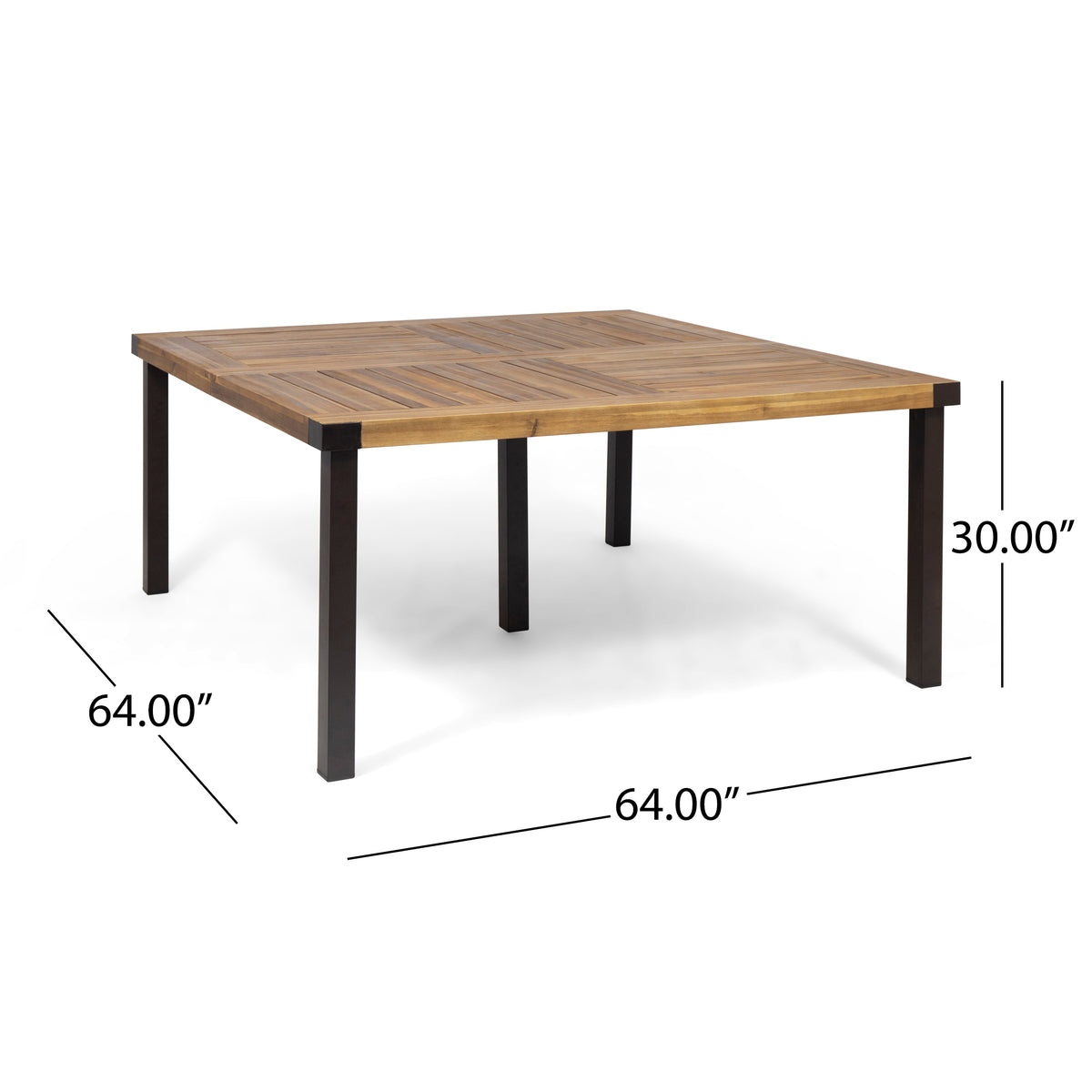 9-Piece Outdoor Patio Dining Set, 64" Square Acacia Wood Table with 8 Armchairs, Teak