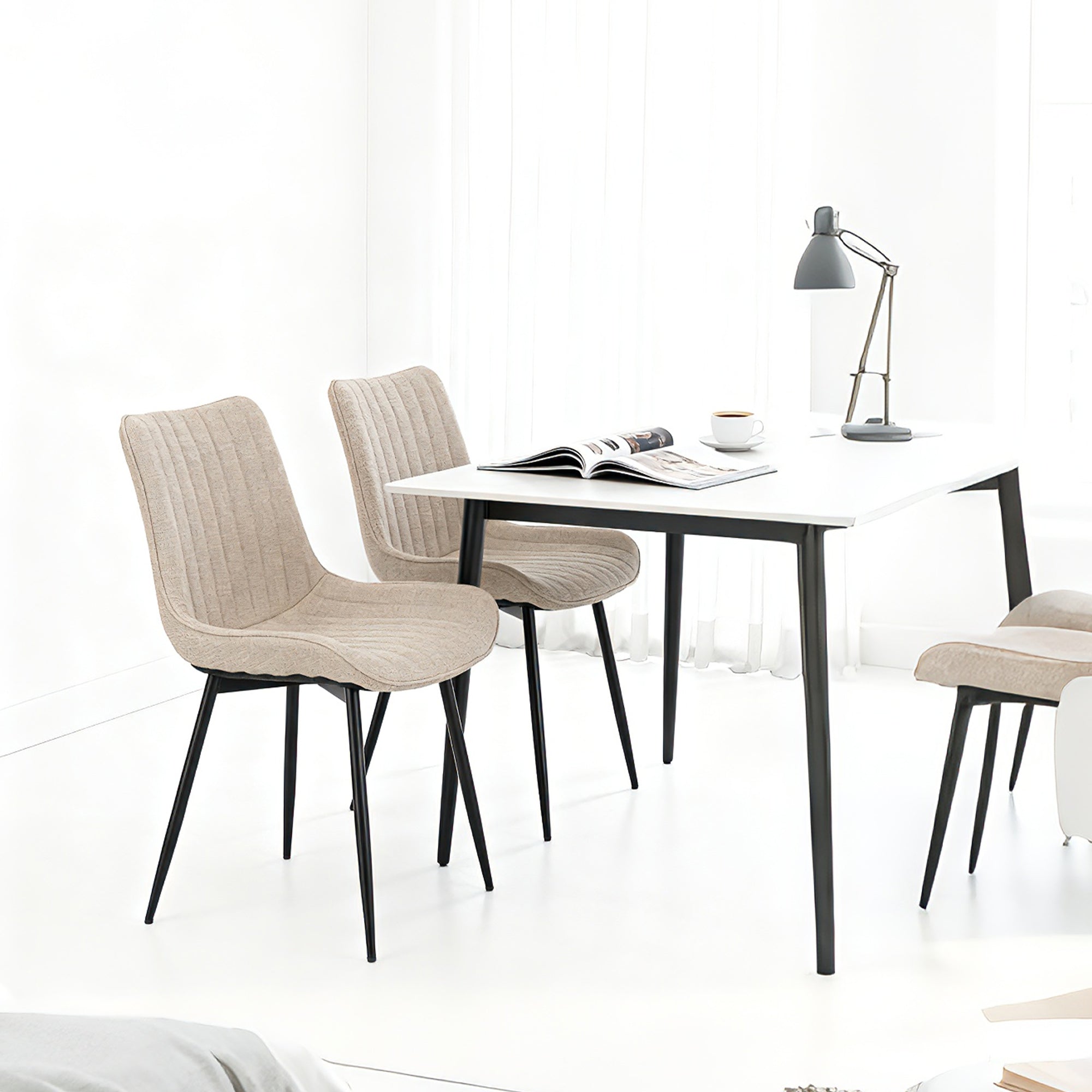 Beige Dining Chair Set - 4 Modern Kitchen Chairs