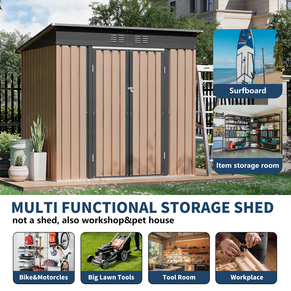 6x4 FT Metal Garden Shed with Hinge Door Pent Roof