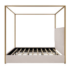 Modern Luxury Metal Canopy Bed with Tall Corduroy Upholstered Headboard