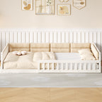 Wood Full Size Upholstered Platform Bed with Guardrail and Pillow