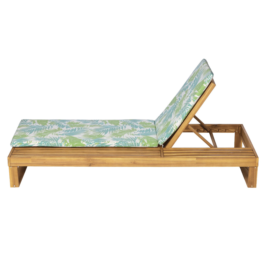 Teak Finish Acacia Wood Chaise Lounge with Cushion Set