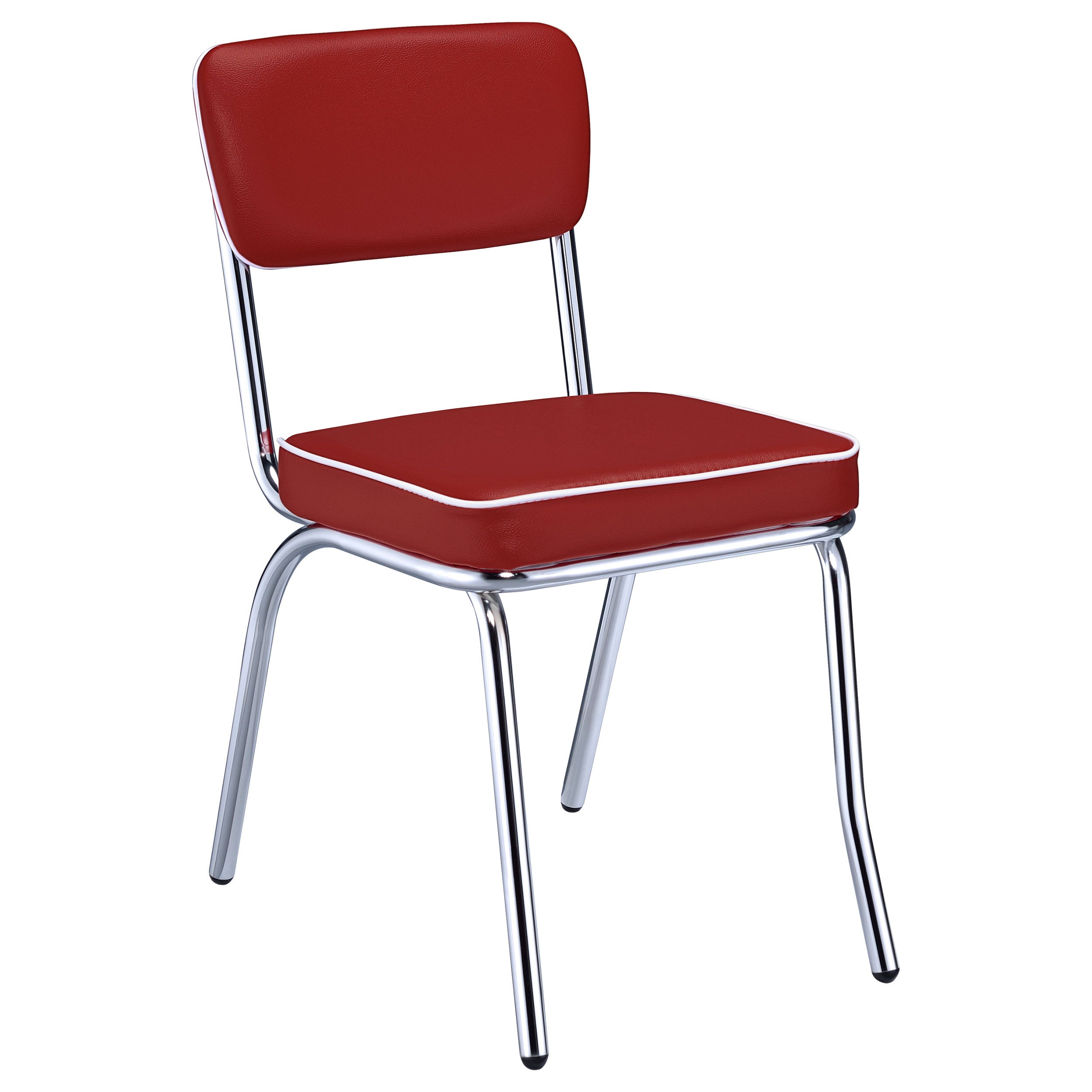 Retro Chrome Dining Chairs Set of 2 in Red Faux Leather
