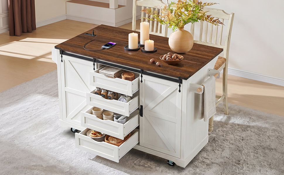 K&K 72" Farmhouse Kitchen Island with Fridge Storage