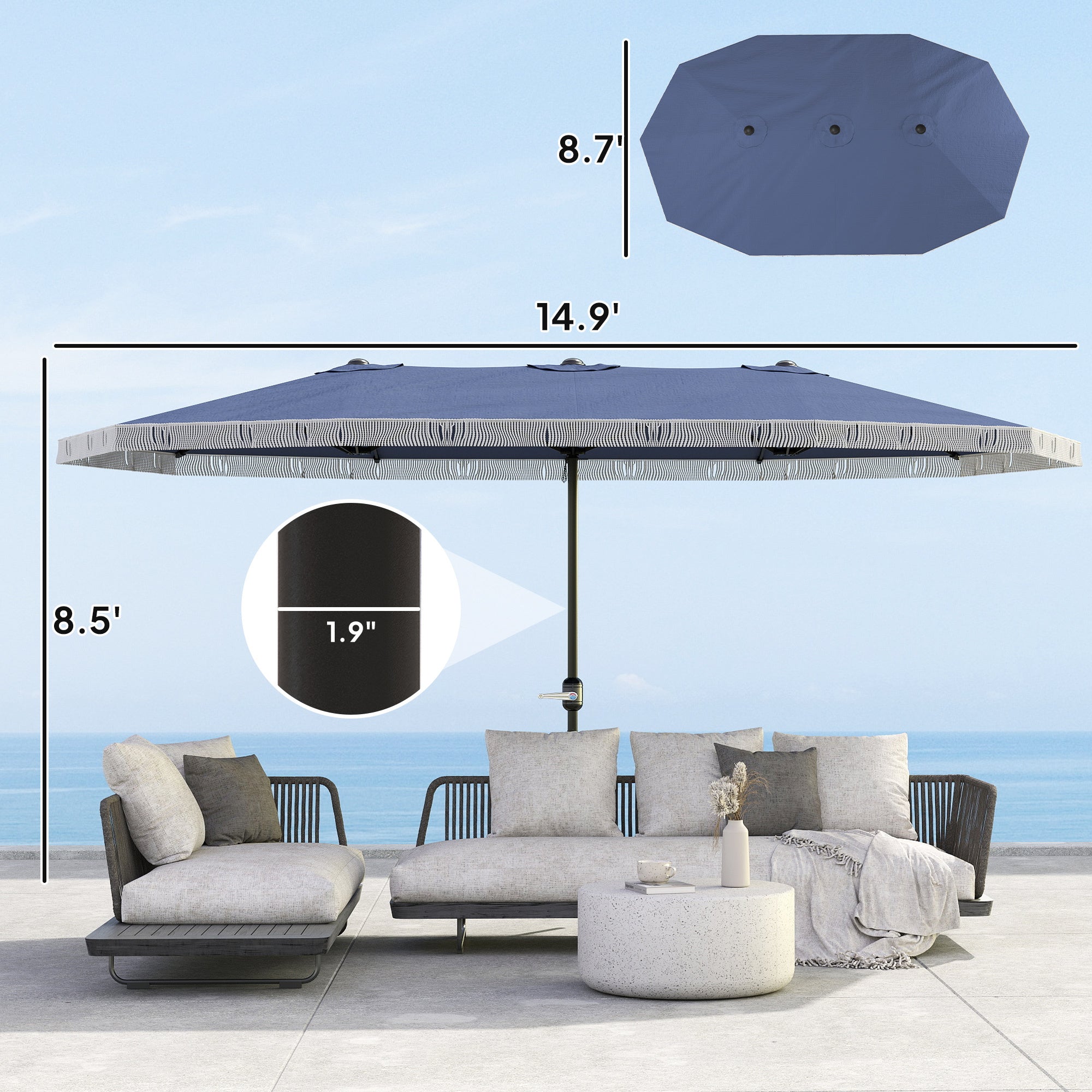 Spacious Extra Large Outdoor Rectangle Patio Umbrella with Crank Handle