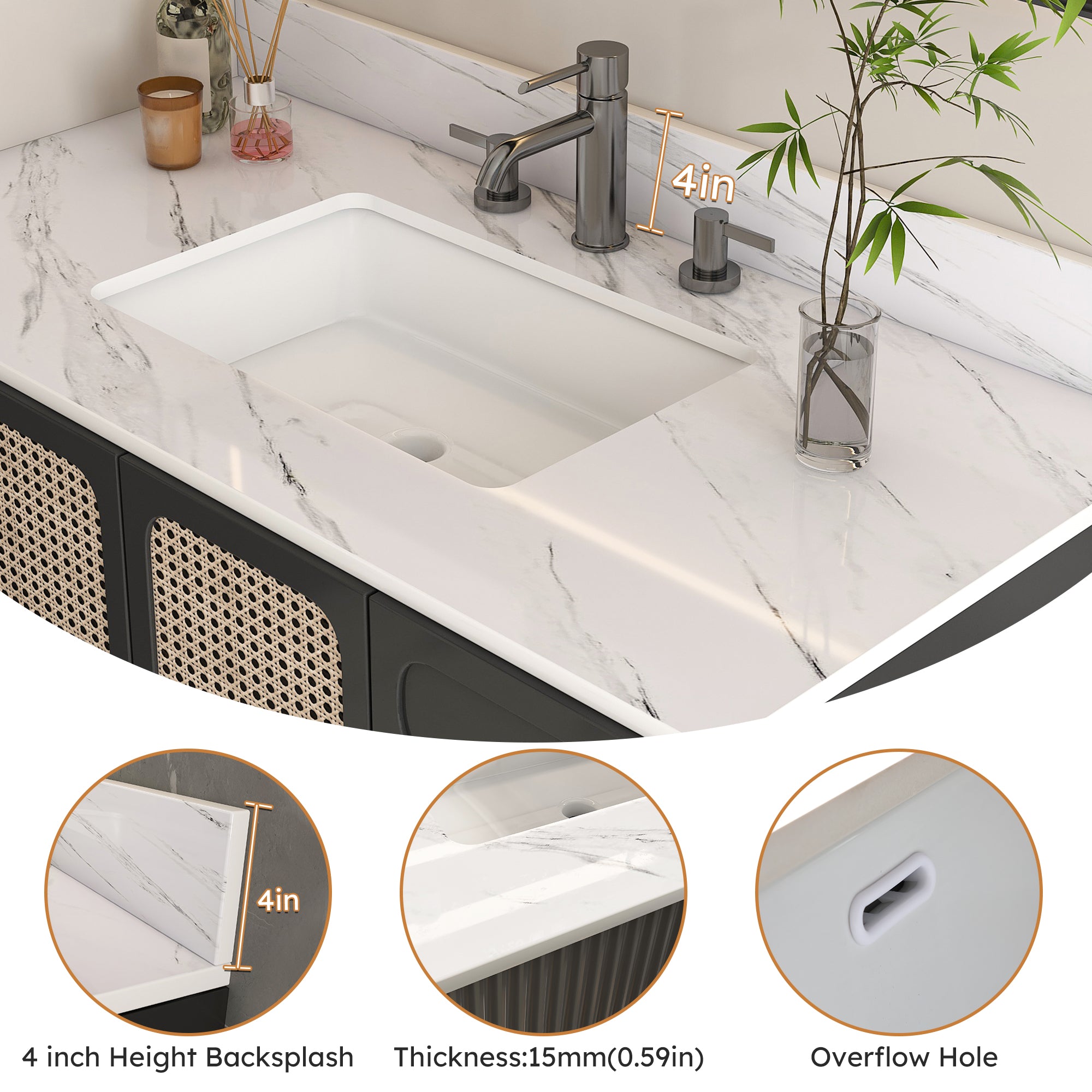 43 Inch Marble Vanity Top