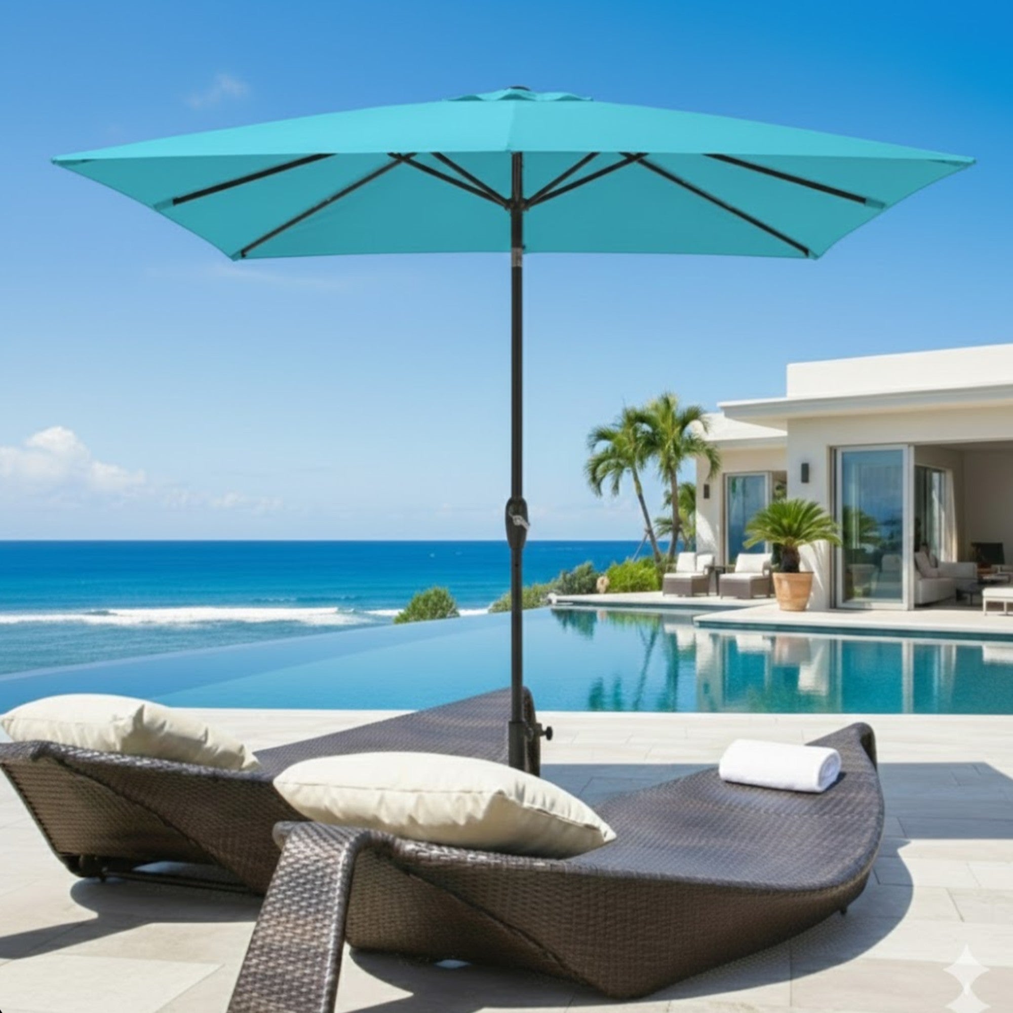 Turquoise Rectangular Patio Umbrella with Crank and Tilt