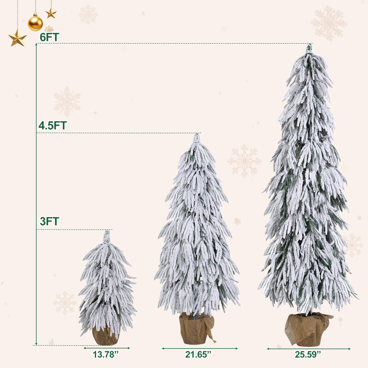 Pre-Lit Flocked Christmas Tree Set of 3