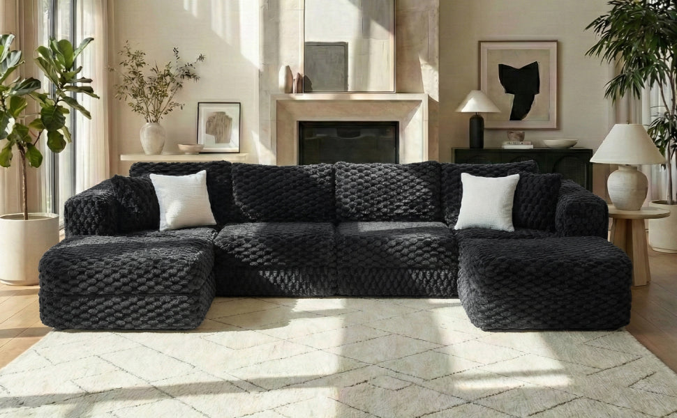 Modular Sectional Sofa with Two Movable Ottomans