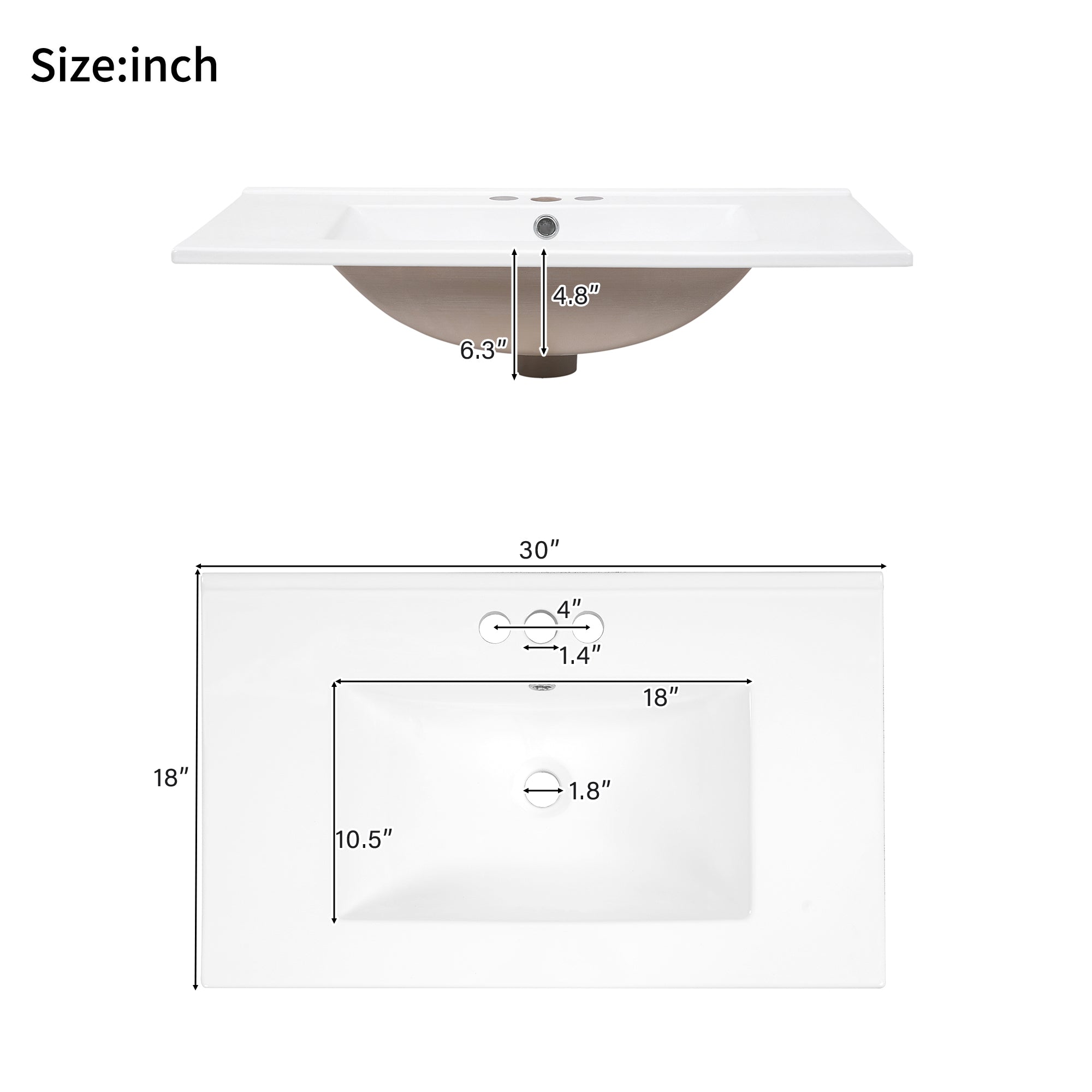 30" Bathroom Vanity with Ceramic Sink