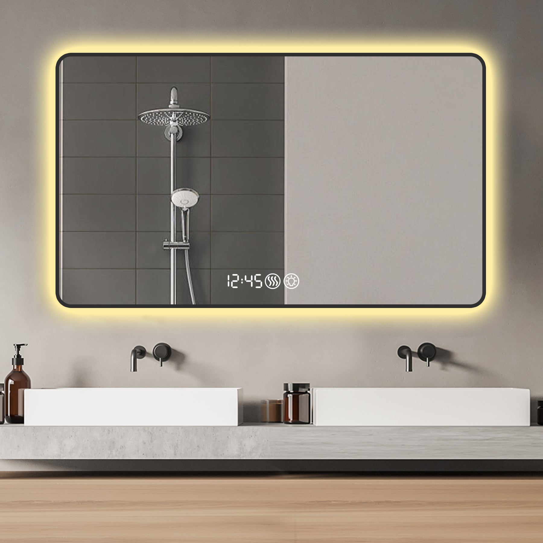 48x32 Black Frame Wall Mirror with Rounded Corners