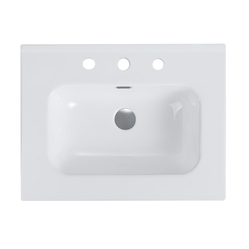 Glossy White Ceramic Integrated Bathroom Sink