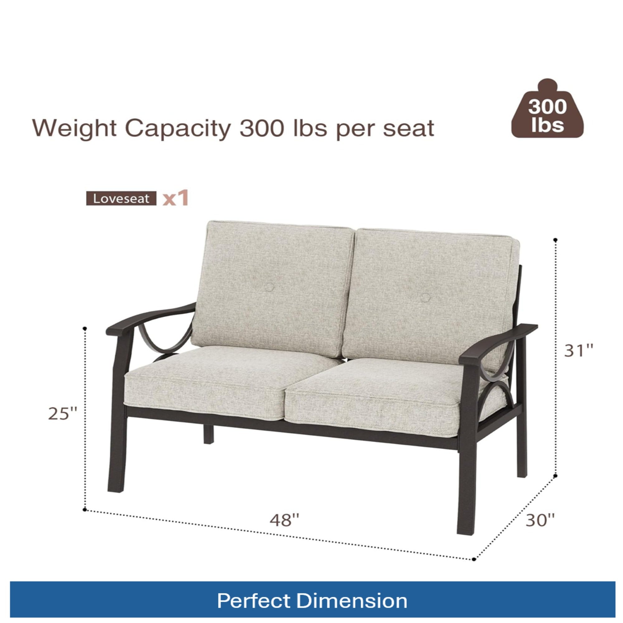 3-Piece Metal Patio Furniture Set, 5-Seat All-Weather Conversation Sofa
