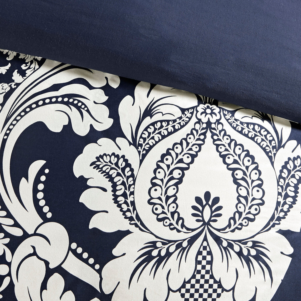 7 Piece Cotton Printed Comforter Set Indigo Queen