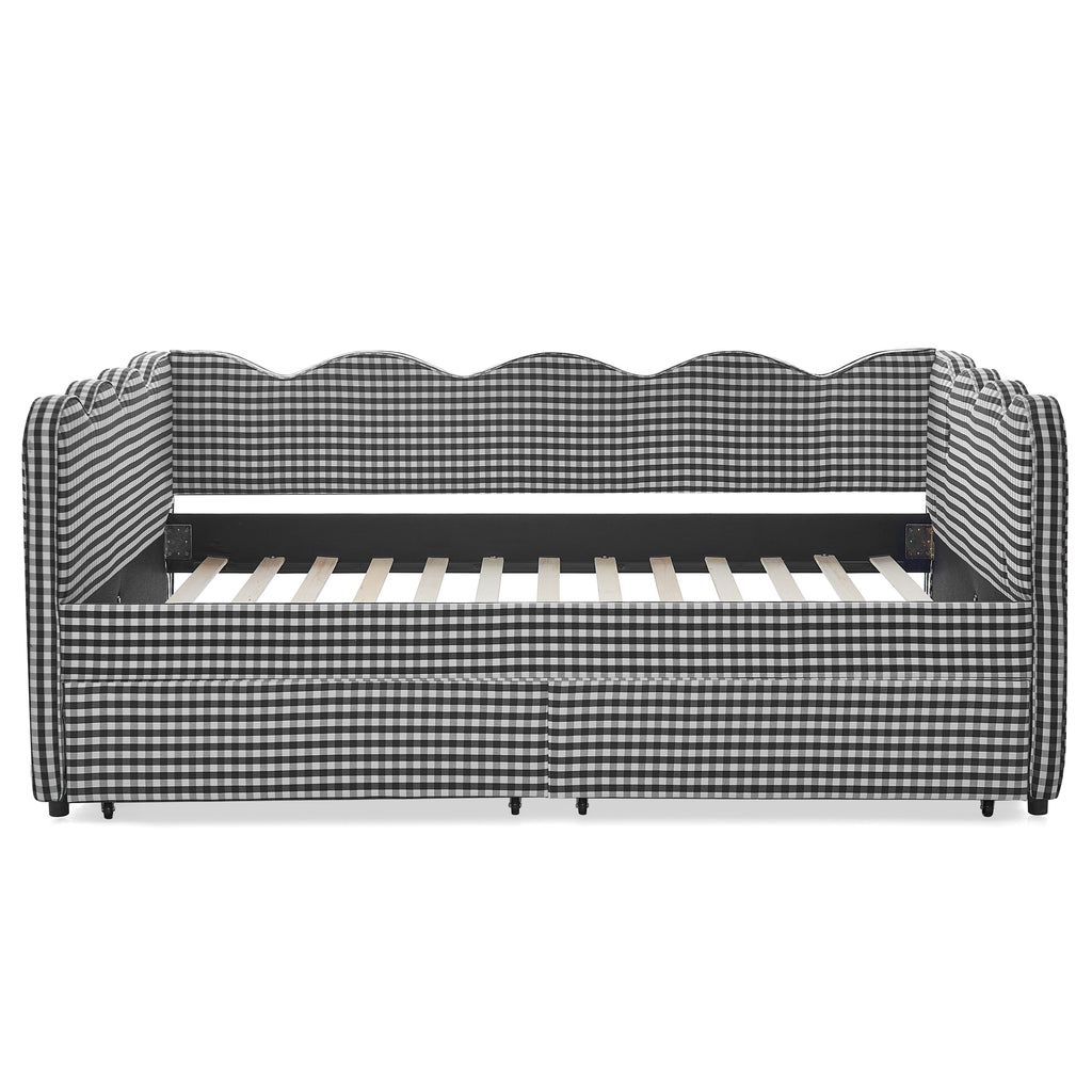 Full Size Cozy Gingham Daybed with Two Storage Drawers