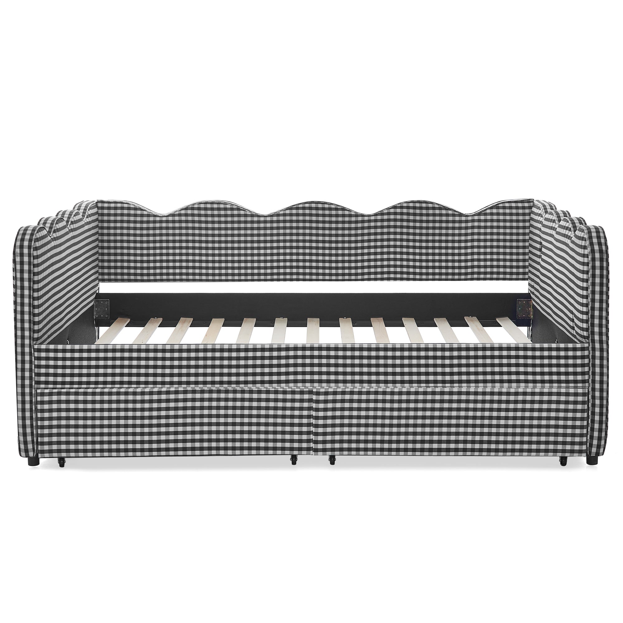 Full Size Cozy Gingham Daybed with Two Storage Drawers