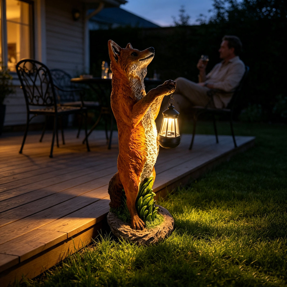 28'' Fox Garden Statue with Hanging Solar Lantern
