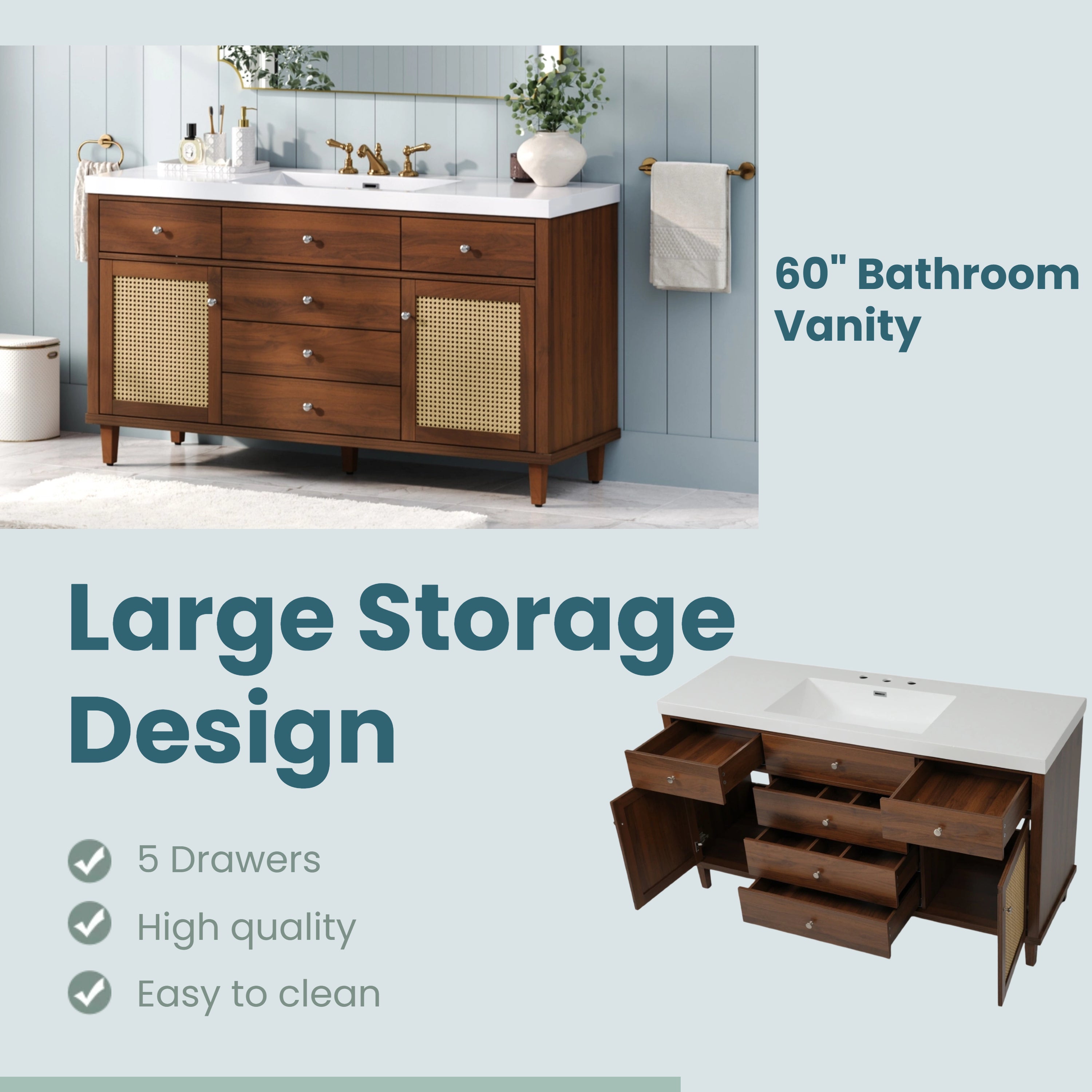 60" Bathroom Vanity with SMC Sink