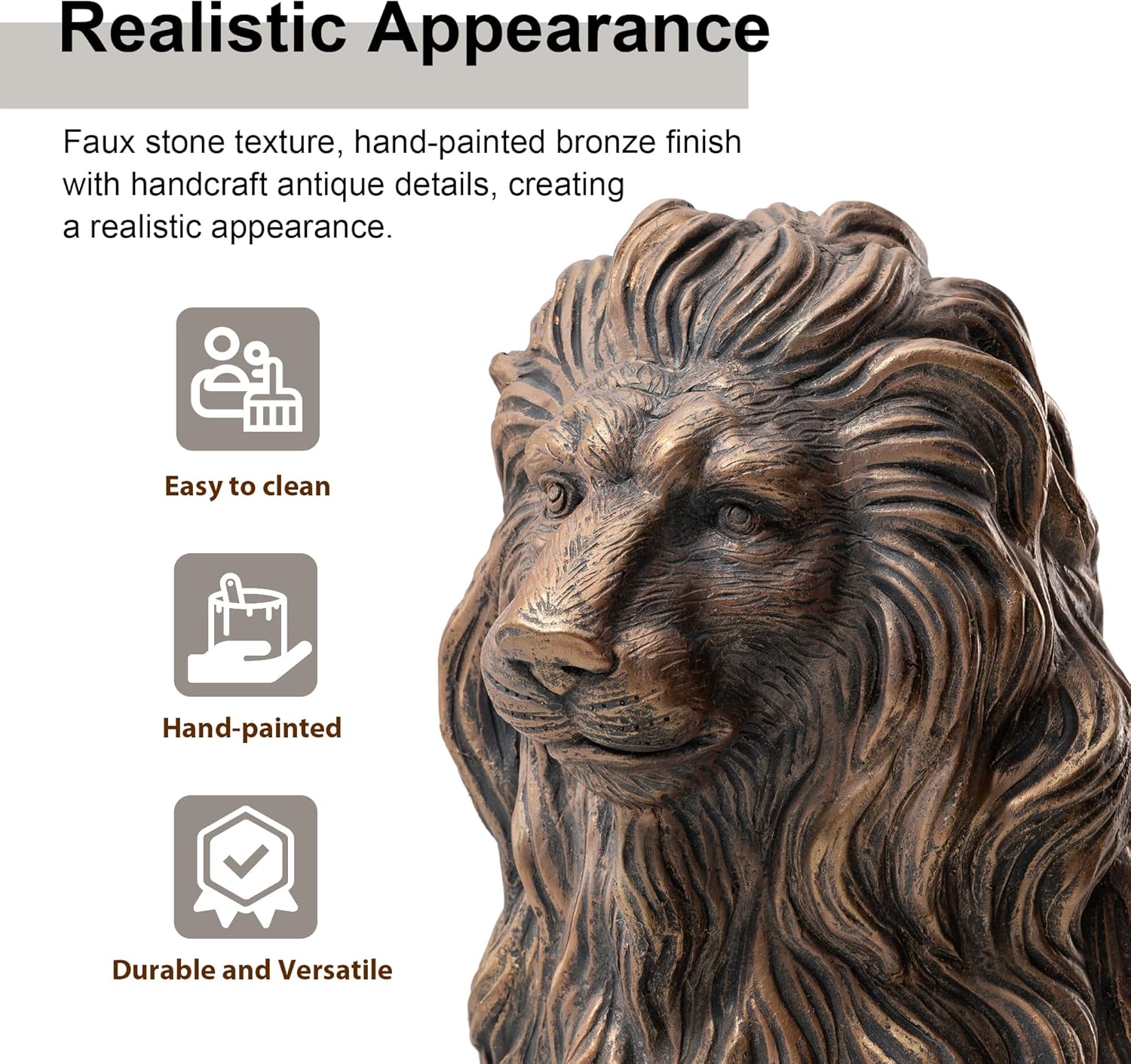 20.5" Lion Statue - Resin Outdoor Guardian Sculpture