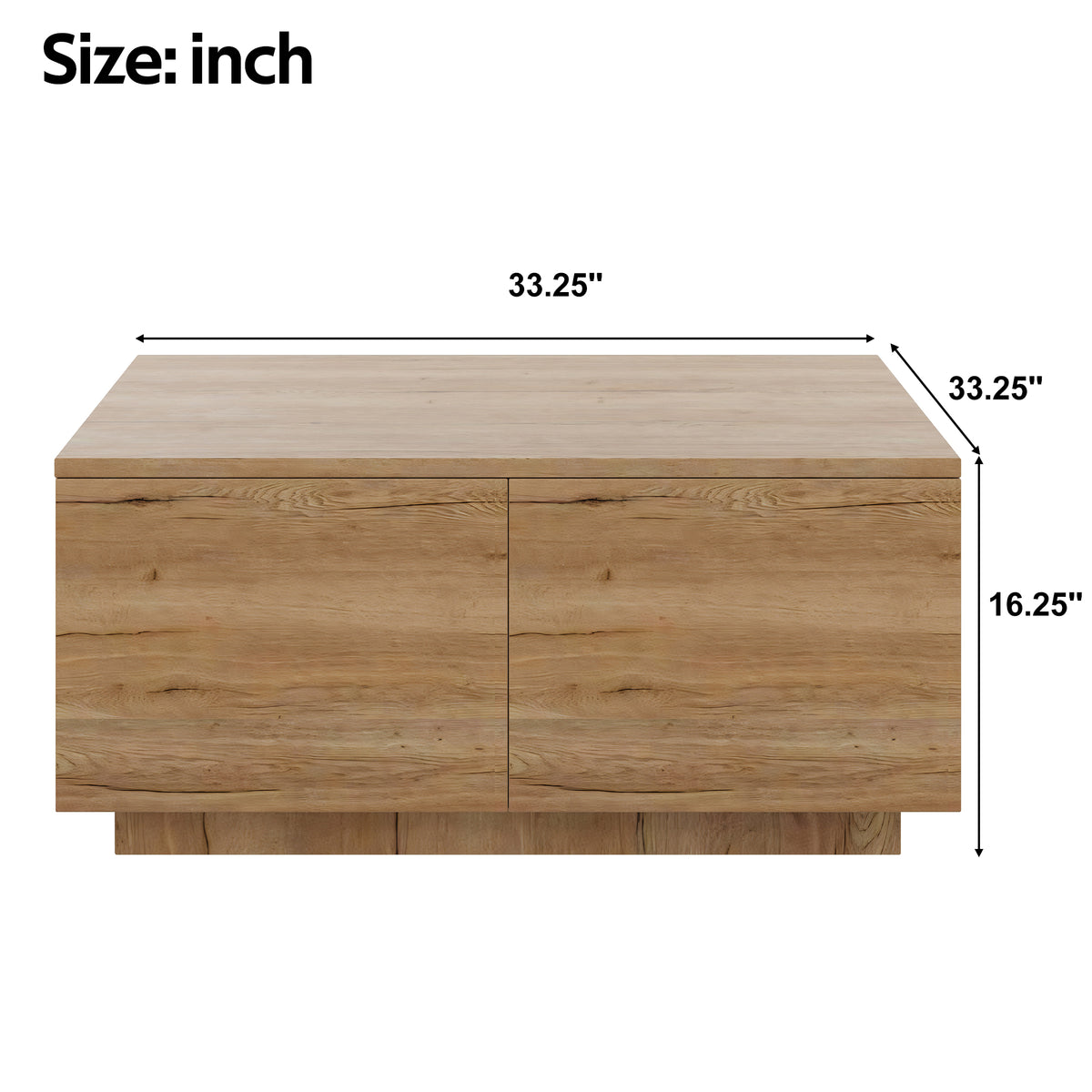 Square Coffee Table with 4 Drawers, 33.25-Inch, Natural