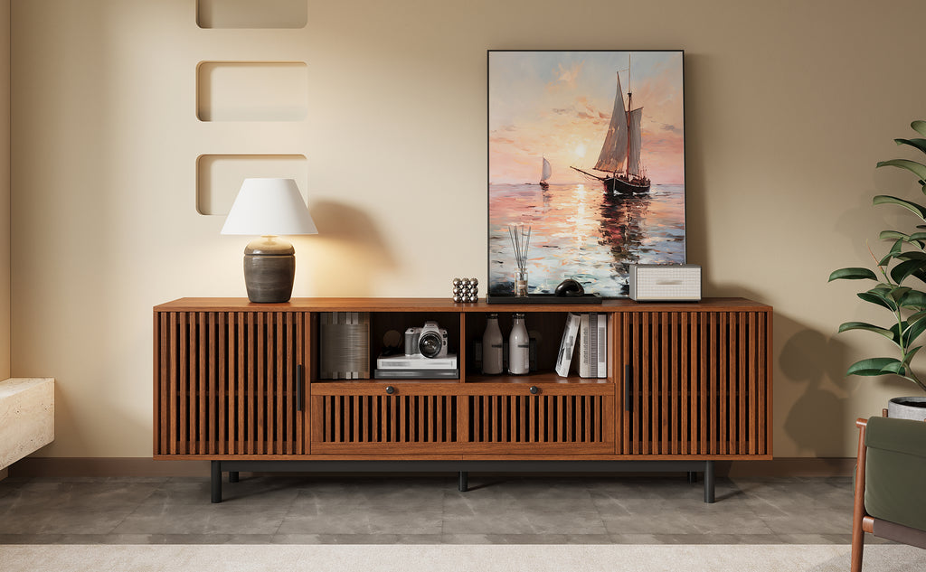 78-Inch Modern TV Stand for TVs up to 85 Inches, Walnut
