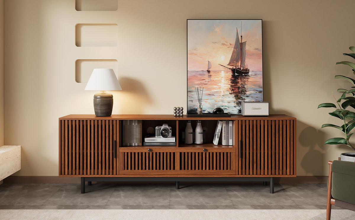 78-Inch Modern TV Stand for TVs up to 85 Inches, Walnut