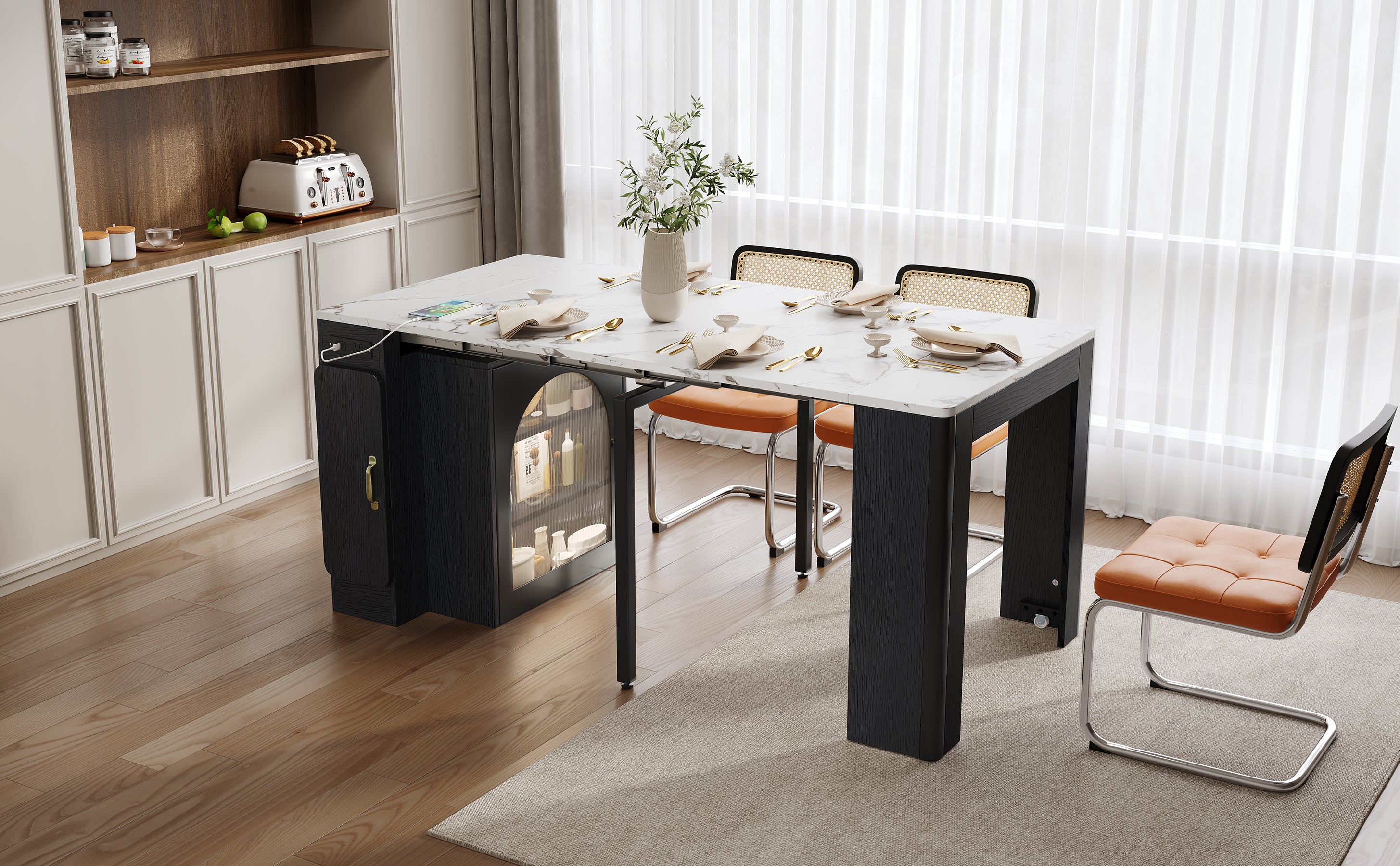 TREXM Extendable Dining Table with 3 Removable Leaves