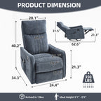 Blue Heat Massage Manual Recliner Chair with Rocker and Swivel in Fabric for Living Room