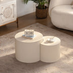 Round Coffee Table Handcrafted Relief Wooden Olive-Shaped Tea Table