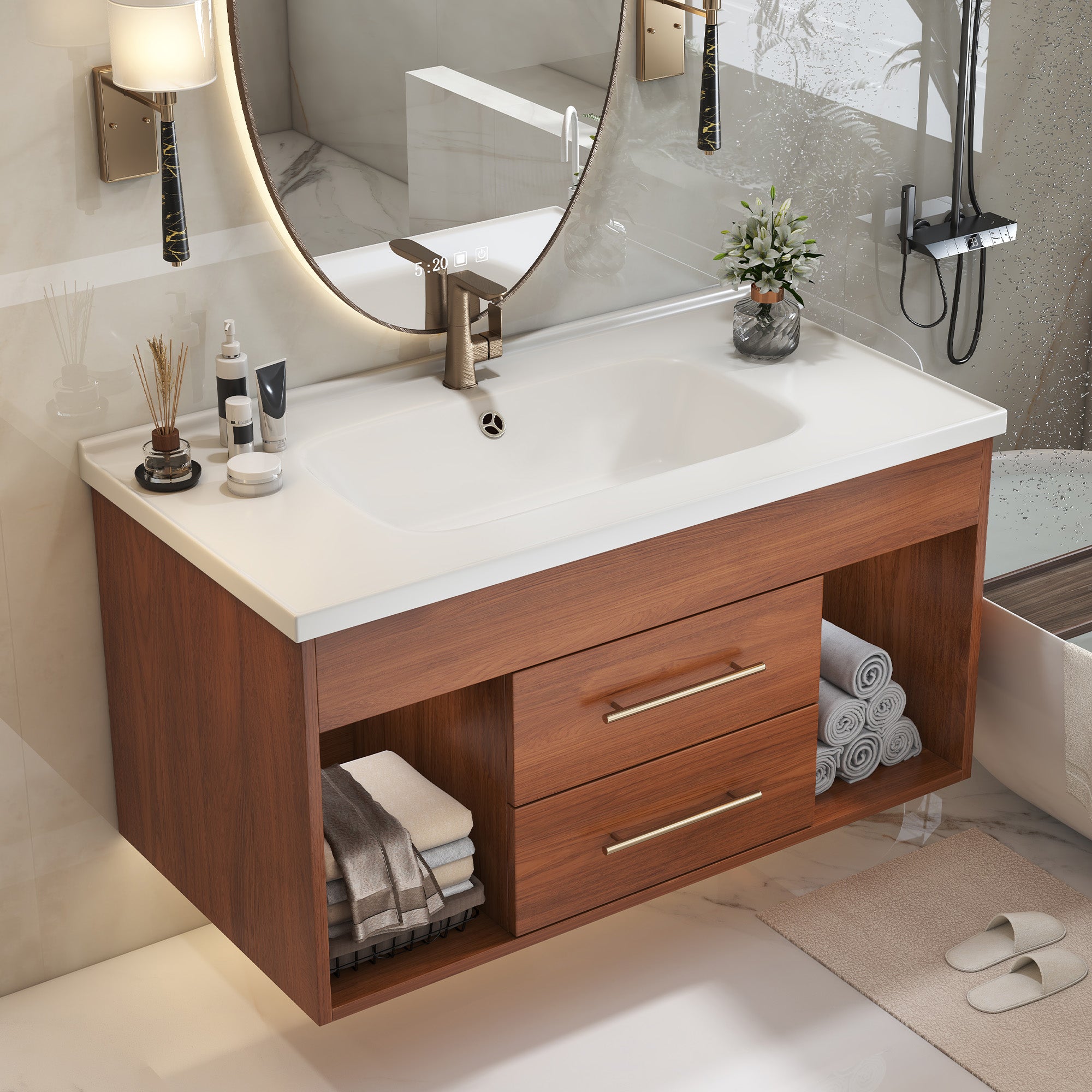 Mid-Century Modern 35.4" Bathroom Vanity with Integrated Sink
