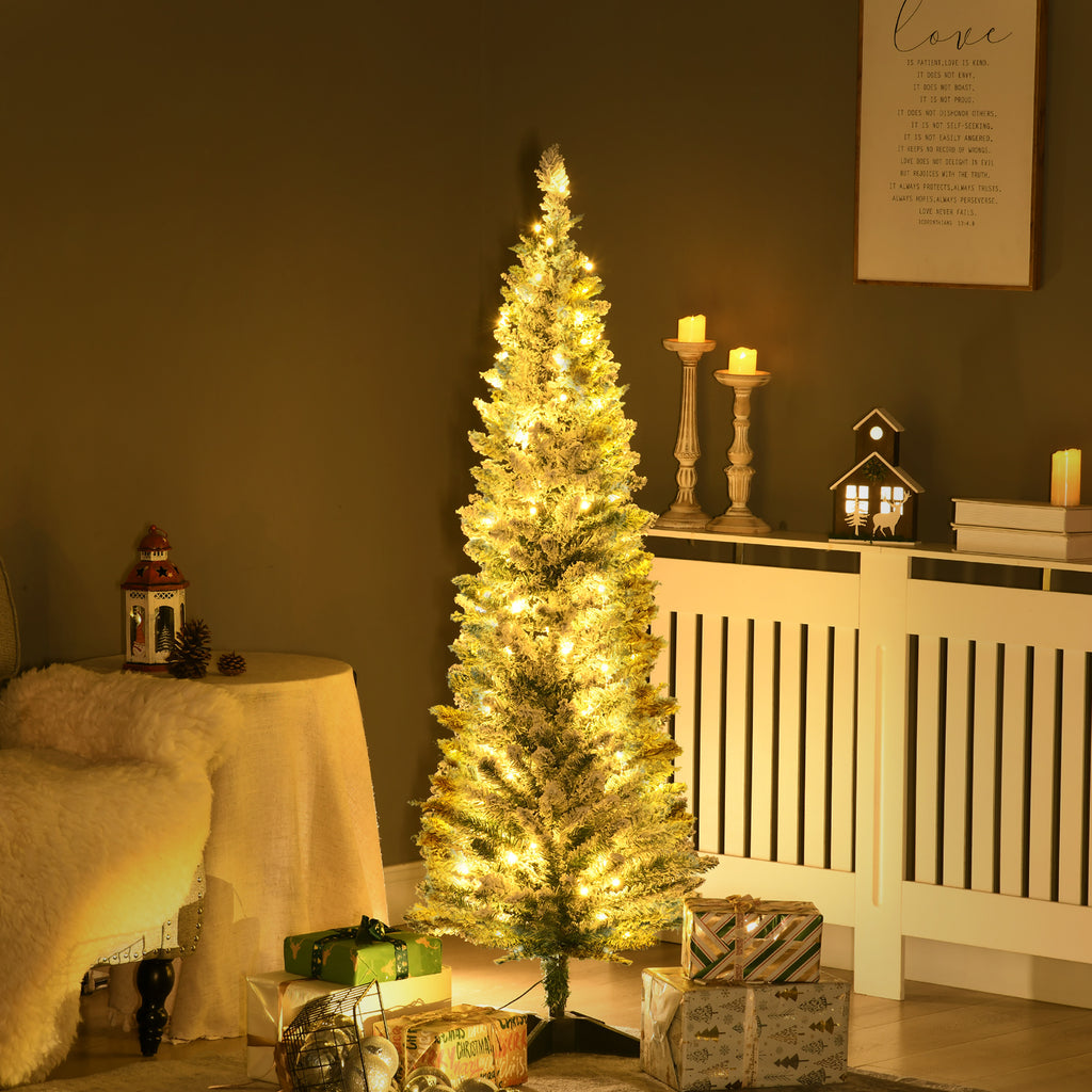 HOMCOM 5' Tall Pre-Lit Slim Noble Fir Artificial Christmas Tree