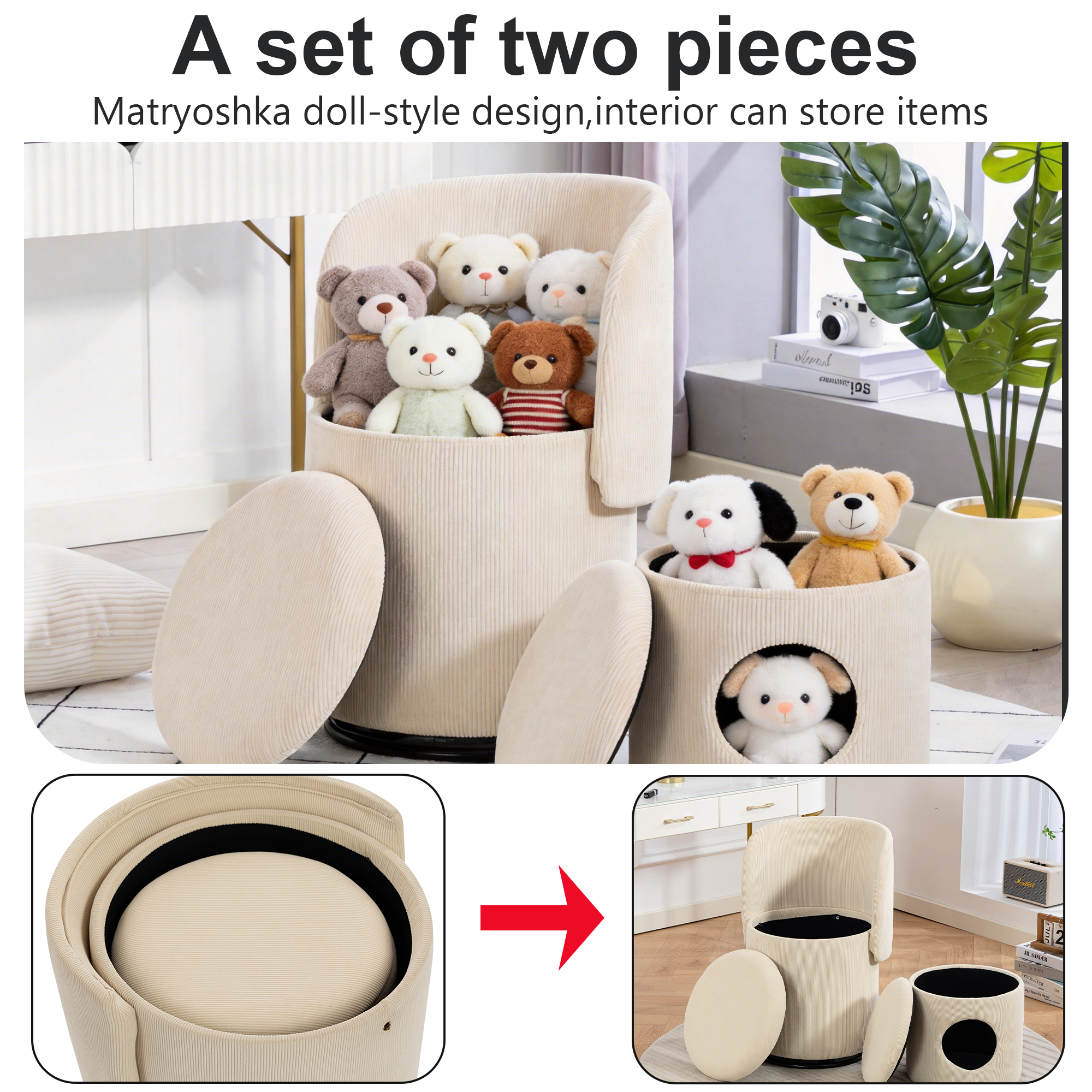 Decorative Chair with Storage & Cat Bed Stool