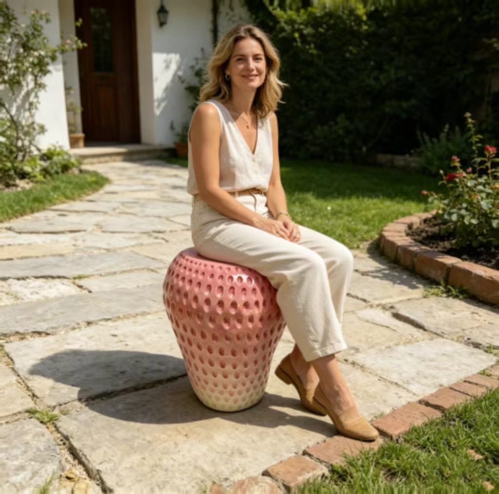 Strawberry Fruit Stool - 13.4" Oversized Resin Stool