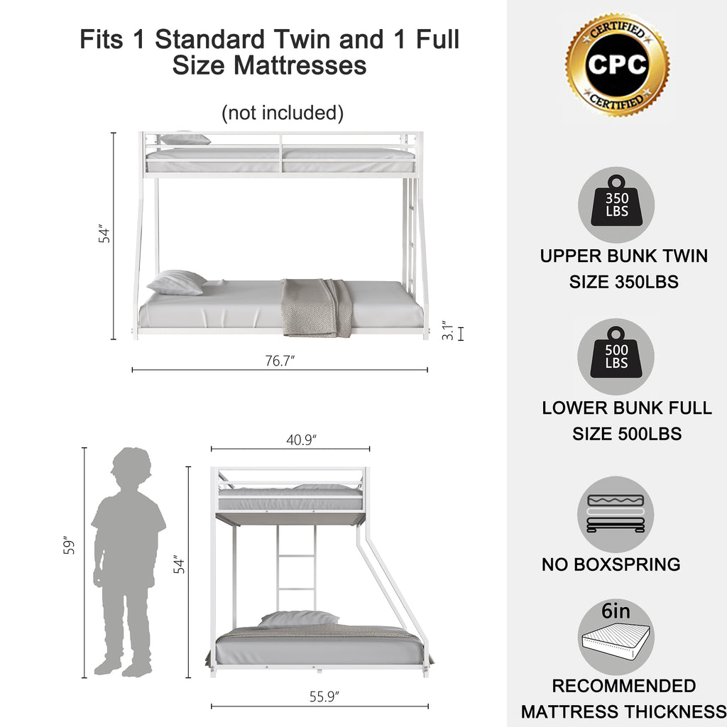 Adam Sturdy Twin Over Full Bunk Bed - Metal