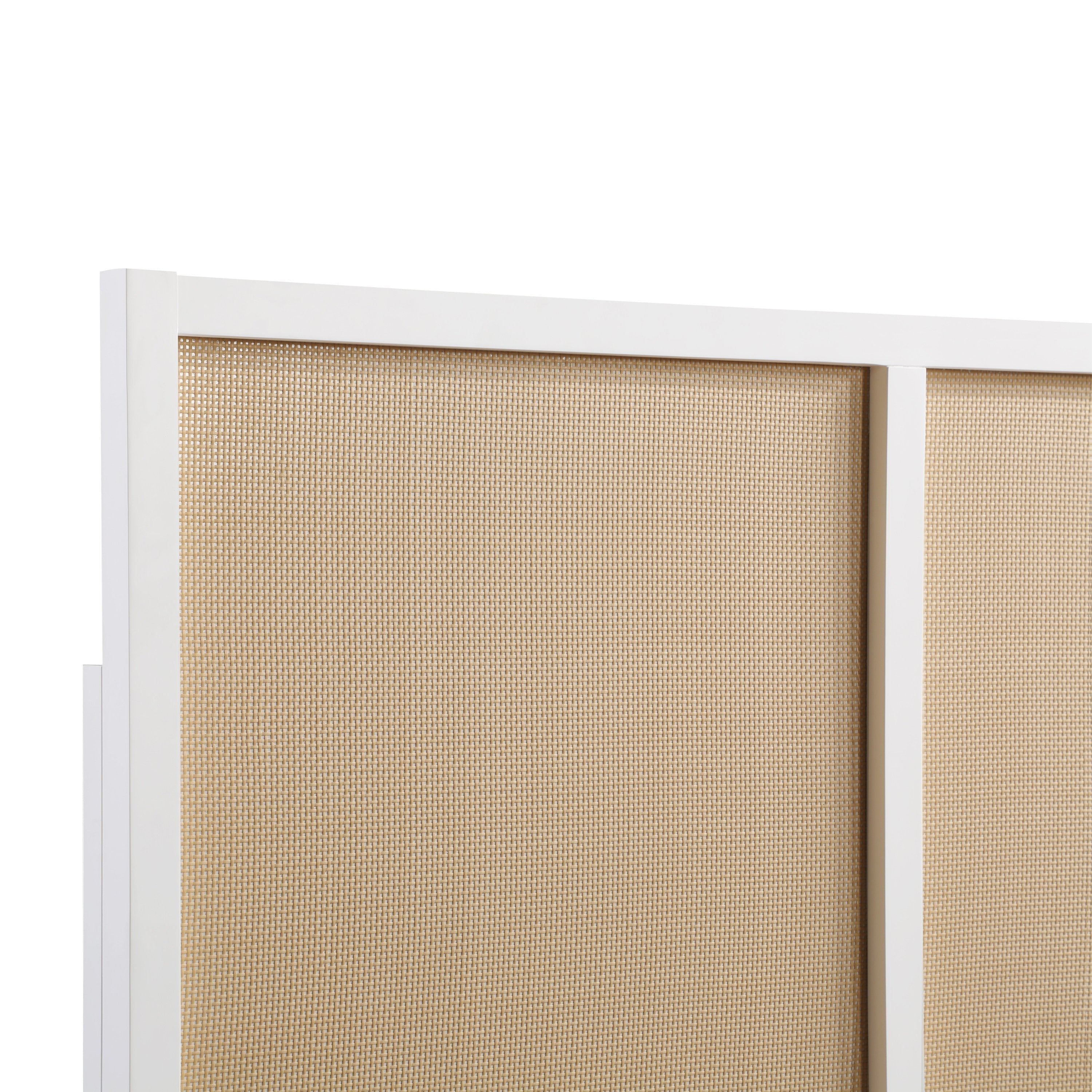 Barkley Cane and Solid Wood Headboard in White with Adjustable Height for Queen/Full Beds