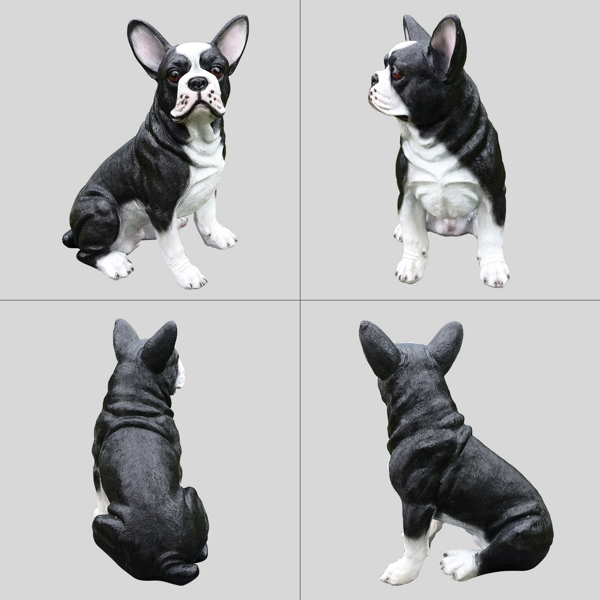 Lifelike French Bulldog Statue, Hand-Painted Resin, 17-Inch, Black and White
