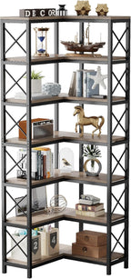 79.53" Tall 7-Tier Large Corner Bookshelf