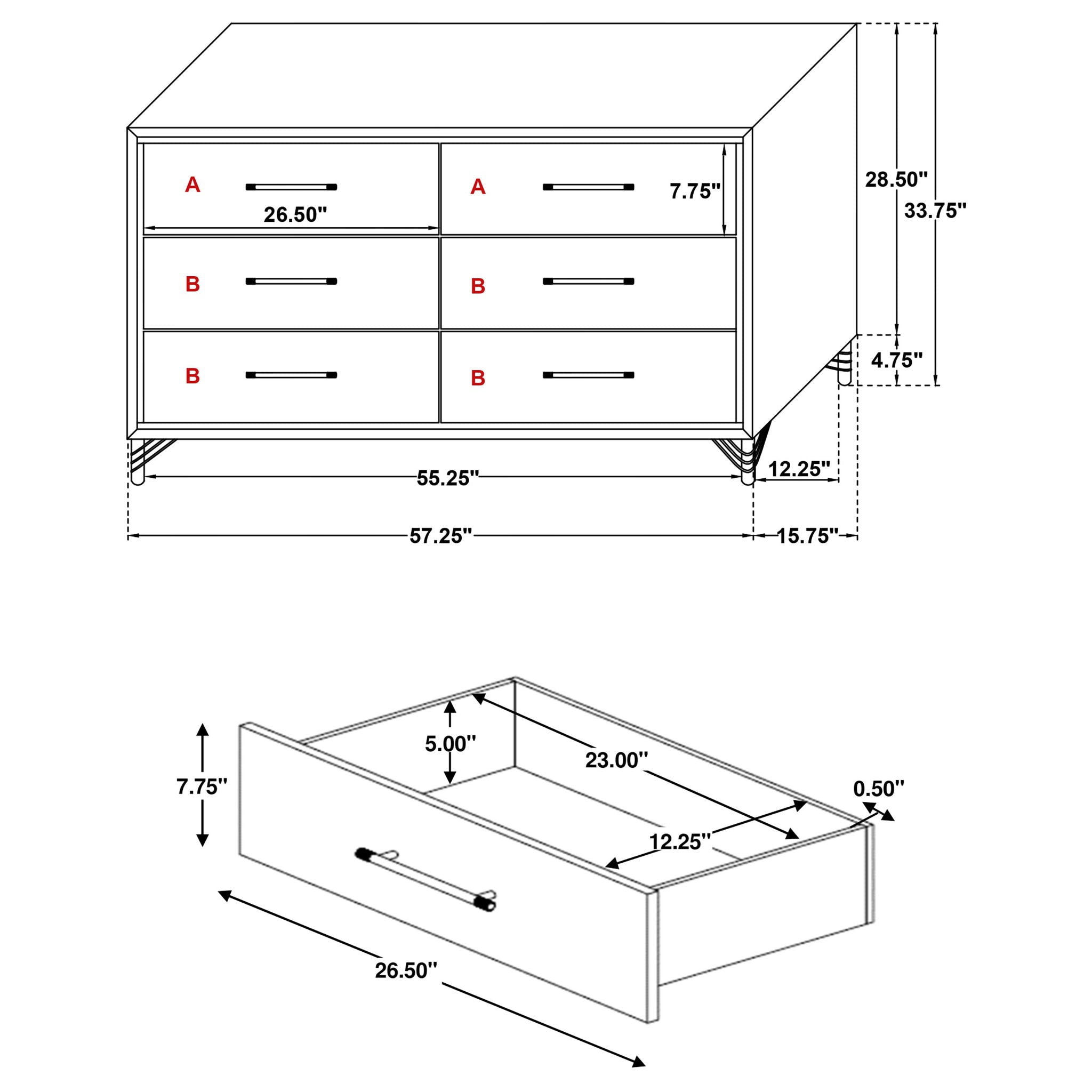 Chesney - 6 Drawer Bedroom Dresser - White